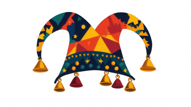 Flat vector design Carnival-themed jester hat, isolated on white, PNG file, Carnival festival
