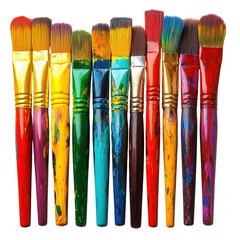 Fototapeta premium Colorful Bristle Paintbrushes on White Background, vibrant tools for creativity, showcasing artistic potential and expression in a minimalist setting