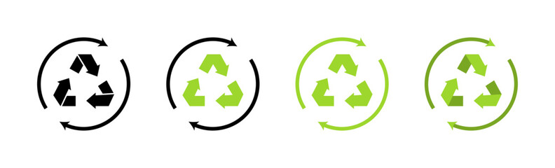 Recycling set icons. Flat and silhouette style. Vector icons.
