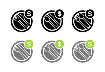 Dining sign set icons. Flat and silhouette style. Vector icons.