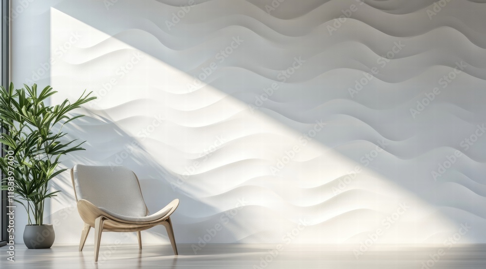 Poster 3d render, abstract white background with a wavy pattern for product presentation