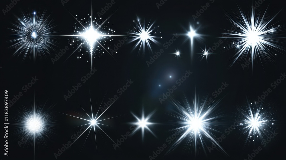 Poster light effect. lens flares, glow light starburst effects with sparkles and rays. christmas design rad
