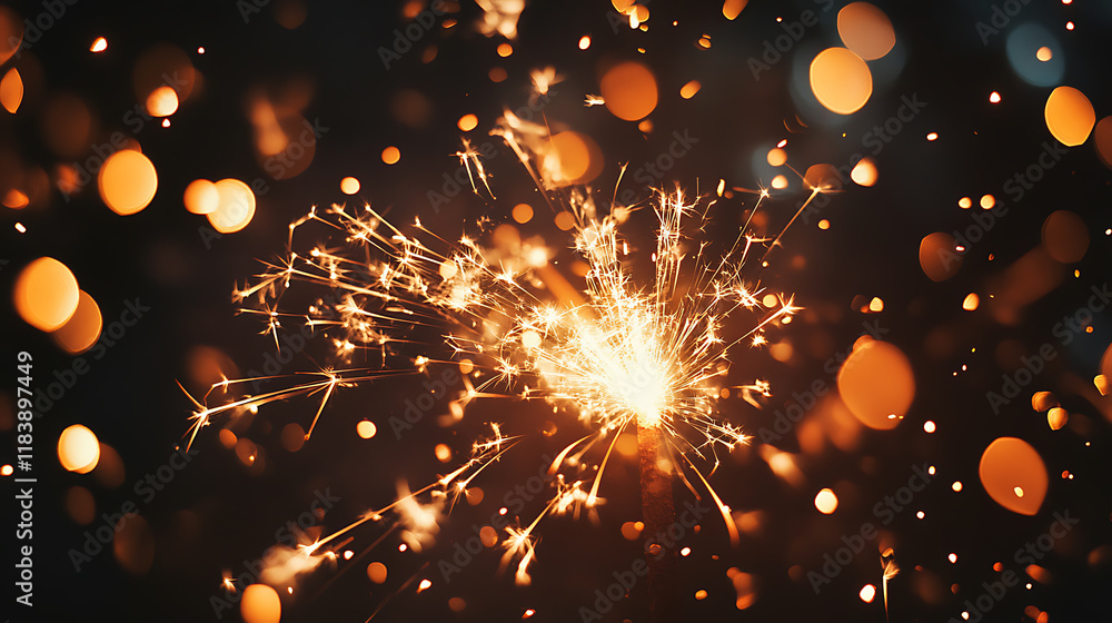 Poster the dynamic sparkle of a firework in the night sky, capturing the essence of a festive moment with a