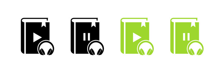Audiobook set icons. Flat and silhouette style. Vector icons.
