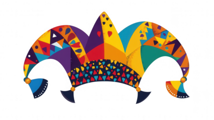Flat vector design Carnival-themed jester hat, isolated on white, PNG file, Carnival festival
