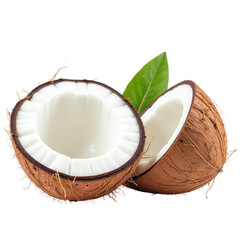 Fresh coconut, cut in half on transparent background