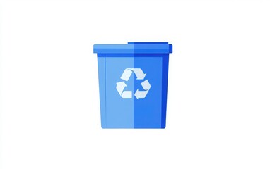 A blue recycling bin with a white recycling symbol, illustrated in a flat, minimalist style, with no gradients, text, or shadow effects. 