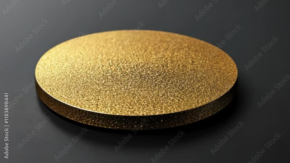 Poster shimmering gold disc on a dark background creates a striking visual contrast in a minimalistic setti