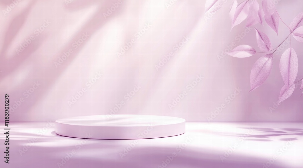 Poster a minimalist podium scene with a soft pastel background, featuring an empty circular platform