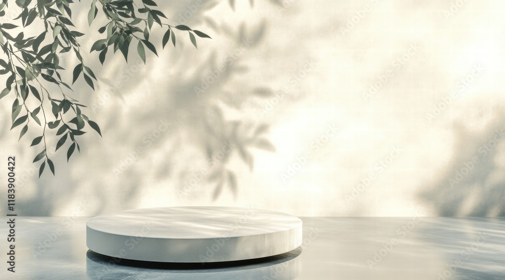 Poster a minimalist podium scene with a soft pastel background, featuring an empty circular platform