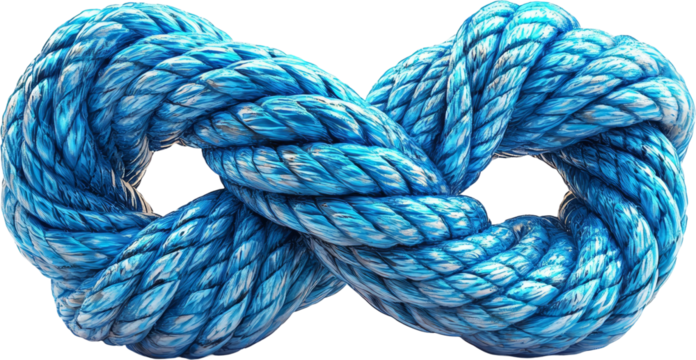 Blue Rope Twisted in an Infinite Knot Design Isolated on transparent background