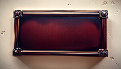 A red metal frame is mounted on a white wall