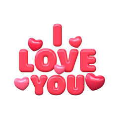 I love you, 3d lettering with pink hearts.