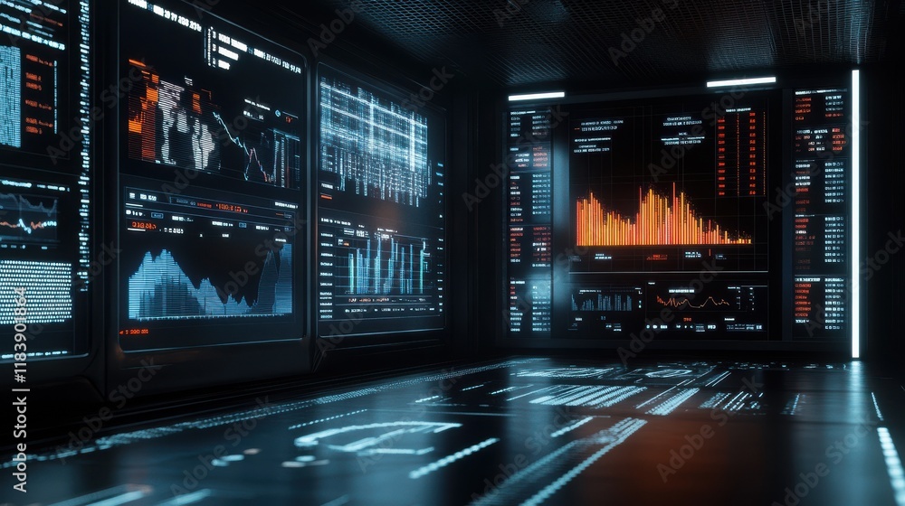 Poster background image with financial charts and graphs on media backdrop