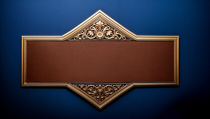 A vintage antique sign with a gold metal frame and wooden background