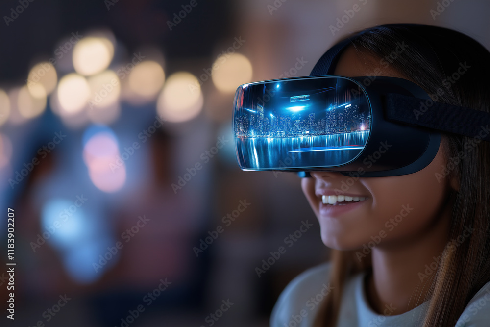 Poster using virtual reality headset with digital data visualization