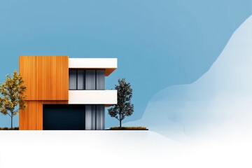 Naklejka premium Budgeting and Residential concept .Modern house design with wooden accents and minimalistic style.