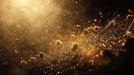 Fototapeta premium A dynamic visualization of molecular chains in a glowing golden and teal color scheme. Abstract representation of scientific innovation and biotechnology. Generative by AI.