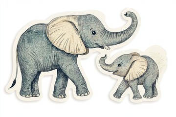 Fototapeta premium Elephant large cartoon mammal isolated on white. African bush or forest elephant and Asian elephant. Has large ears, concave back, wrinkled skin, sloping abdomen. Sticker for children. Vector