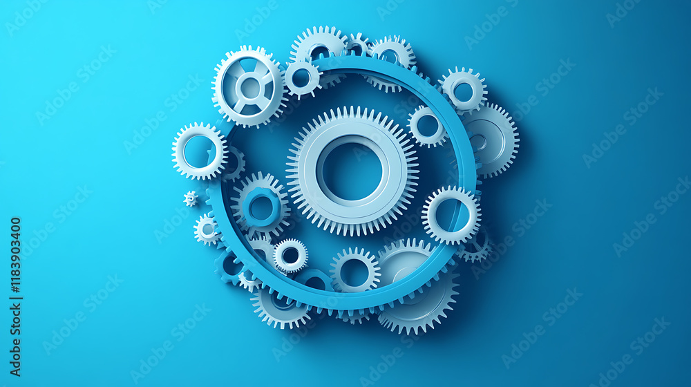 Aufkleber a circular gear with gears around it on a flat background