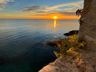 Scenic view on calm sea and dusk sea at evening 