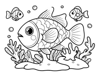 Obraz premium Adorable Cartoon Fish in a Vibrant Underwater World