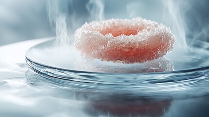 Fototapeta premium Cryogenic food, ring-shaped, frosted, on glass.
