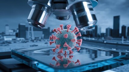 Photograph of a virus under a microscope, enlarged