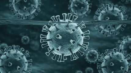 Virus close-up, spreading in the world through water. Epidemic 2025, 2026, 2027, 2028