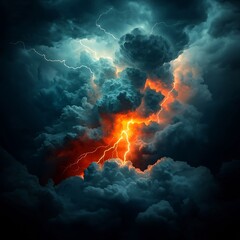 Dramatic Electric Storm   Jagged Forks of Lightning Piercing Brooding Thunderhead Clouds with Radiant Bursts of Luminescence a Mesmerizing Weather Event Captured in a Baroque Style with Sharp