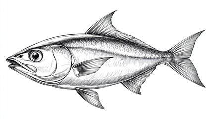 Obraz premium Amberjack fish ocean drawing, white background
