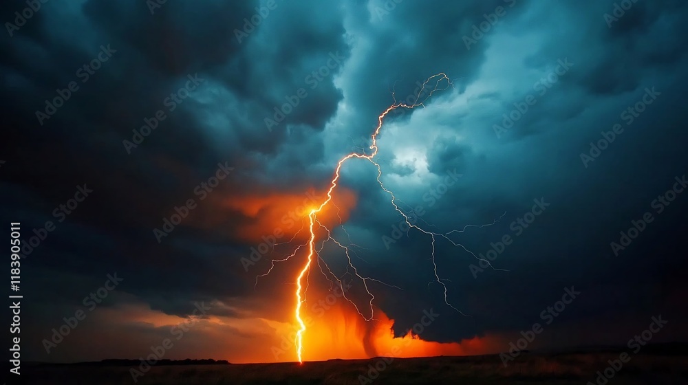 Poster mesmerizing electric display with bold meandering lightning bolts illuminating a dark tempestuous ni