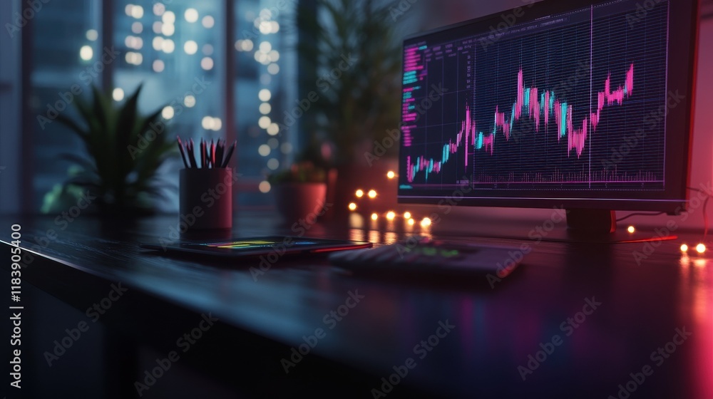 Poster background image with financial charts and graphs on the table