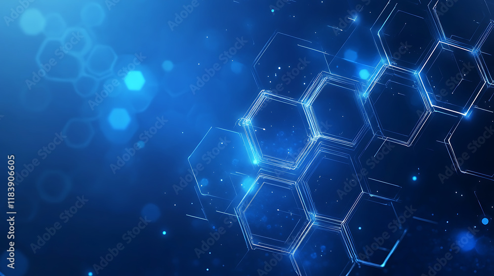 Leinwandbilder abstract blue background with digital data and hexagons, technology illustration for web banner desi
