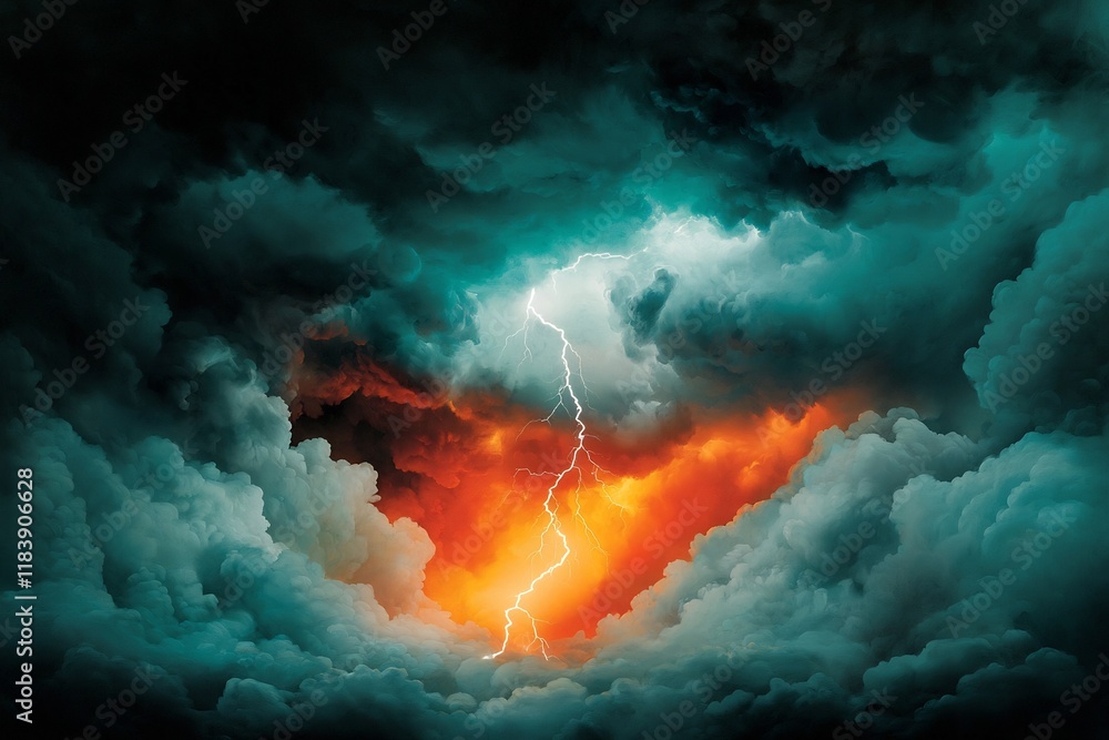Poster captivating electric display with blinding bolts of lightning crashing through a foreboding tempestu
