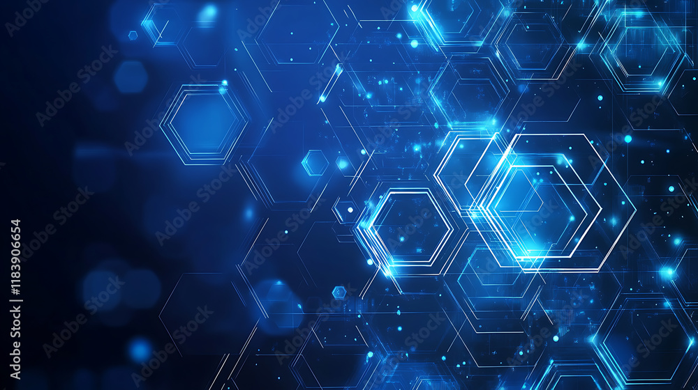 Leinwandbilder abstract blue background with digital data and hexagons, technology illustration for web banner desi