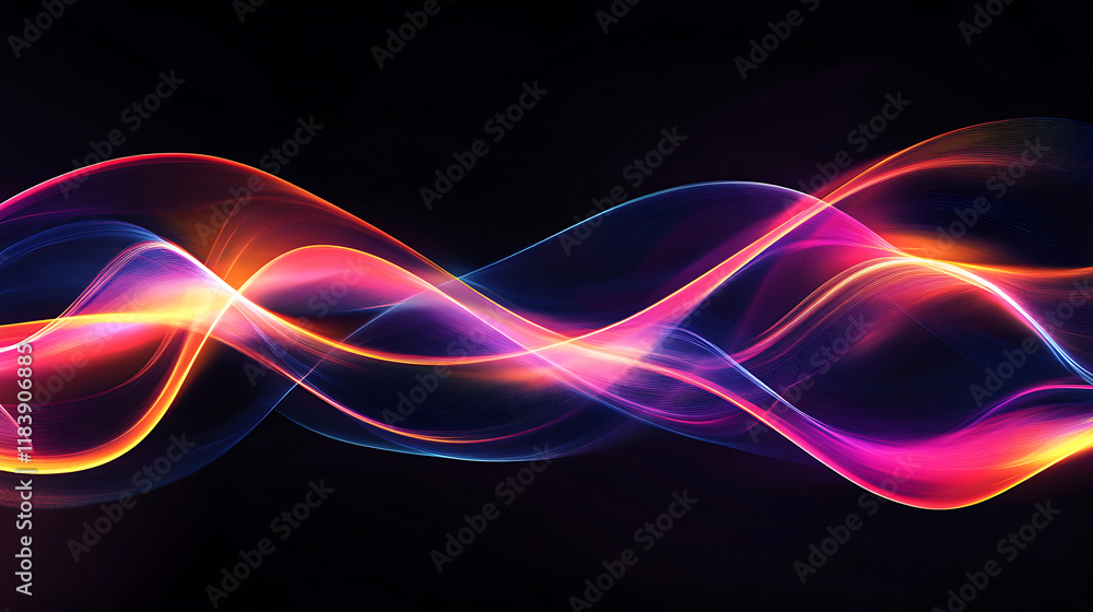 Aufkleber abstract wave lights pattern on black background