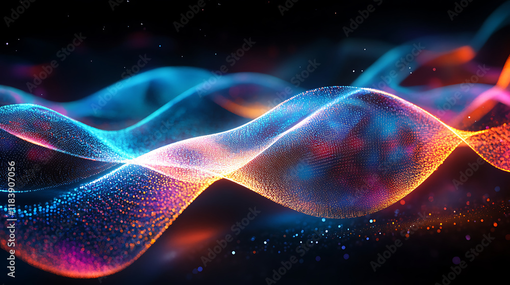 Aufkleber abstract wave lights pattern on black background