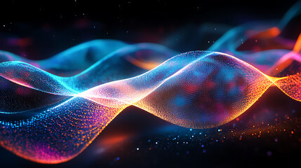 Abstract wave lights pattern on black background