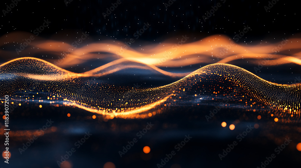 Poster abstract wave lights pattern on black background