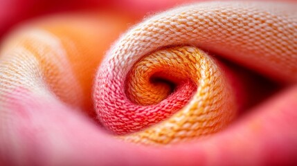 Close up of Rolled Knit Fabric Pink and Orange Textured Textile Abstract Swirl Pattern