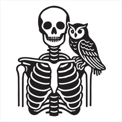 Owl with Skull Clipart Sublimation -  Man Skeleton with Owl illustration Vector
