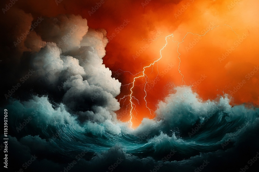 Poster captivating electric display of blinding bolts of lightning crashing through a foreboding tempestuou
