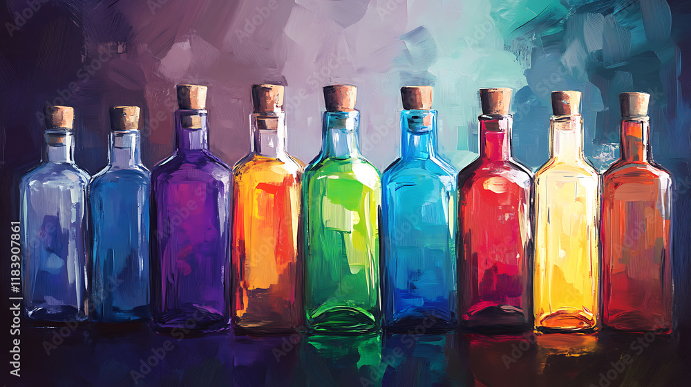 Poster An art print of bottles of different colors