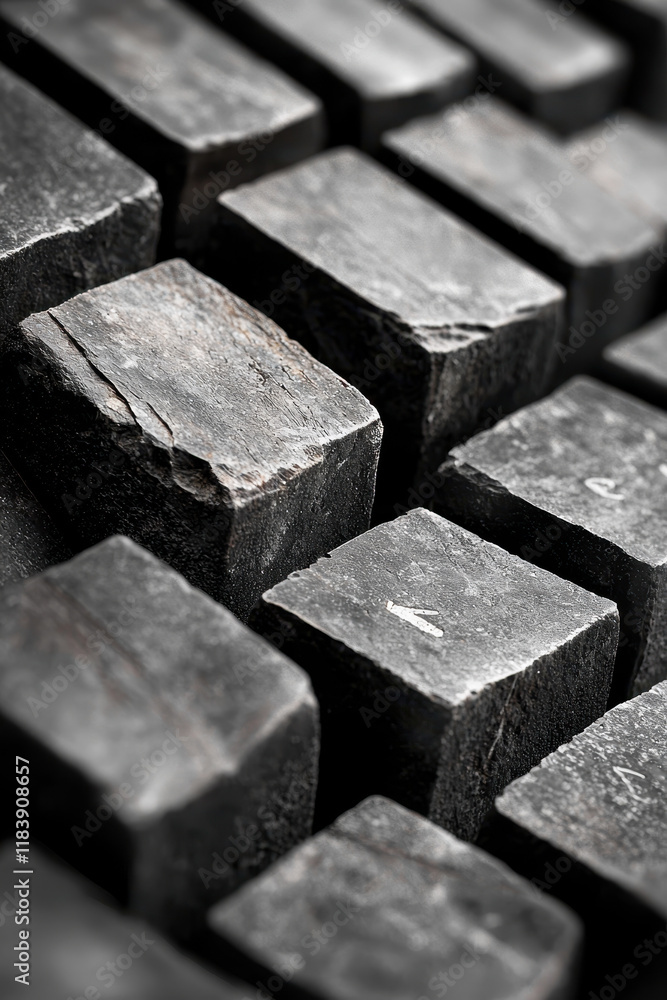 Poster close-up of textured stone blocks in monochrome color scheme