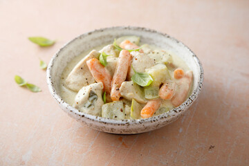 Chicken ragout with vegetables and cream