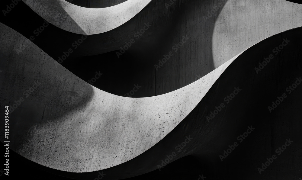 Poster monochrome abstract architecture with curved concrete forms and shadows