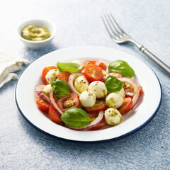 Tomato salad with red onion and cheese