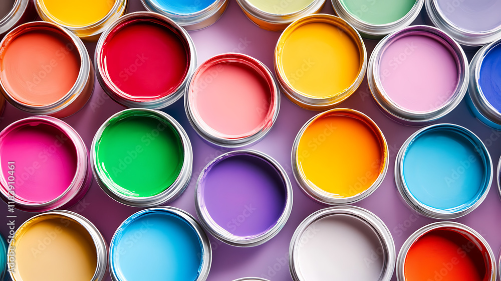 Poster cans of paint of different colors background