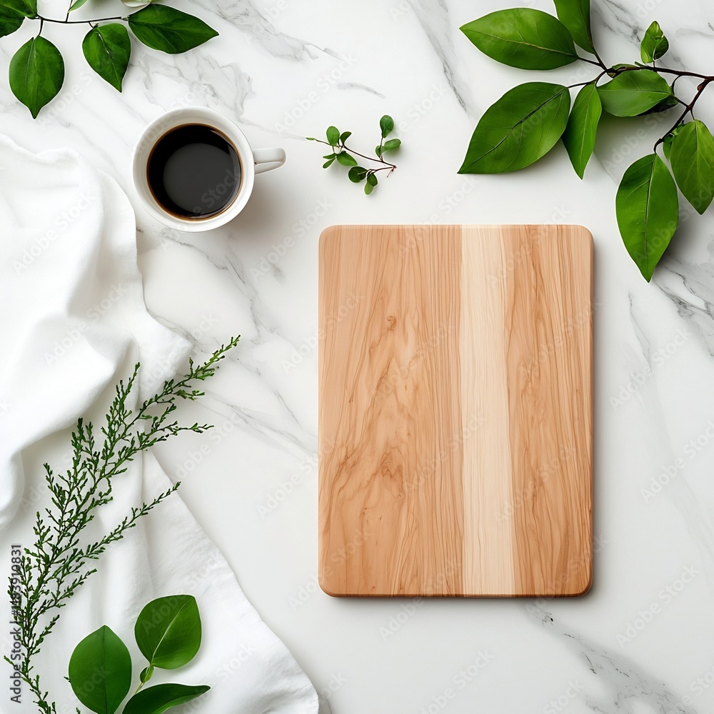 Poster elegant overhead view of a simple and minimalist still life composition featuring a marble tabletop 